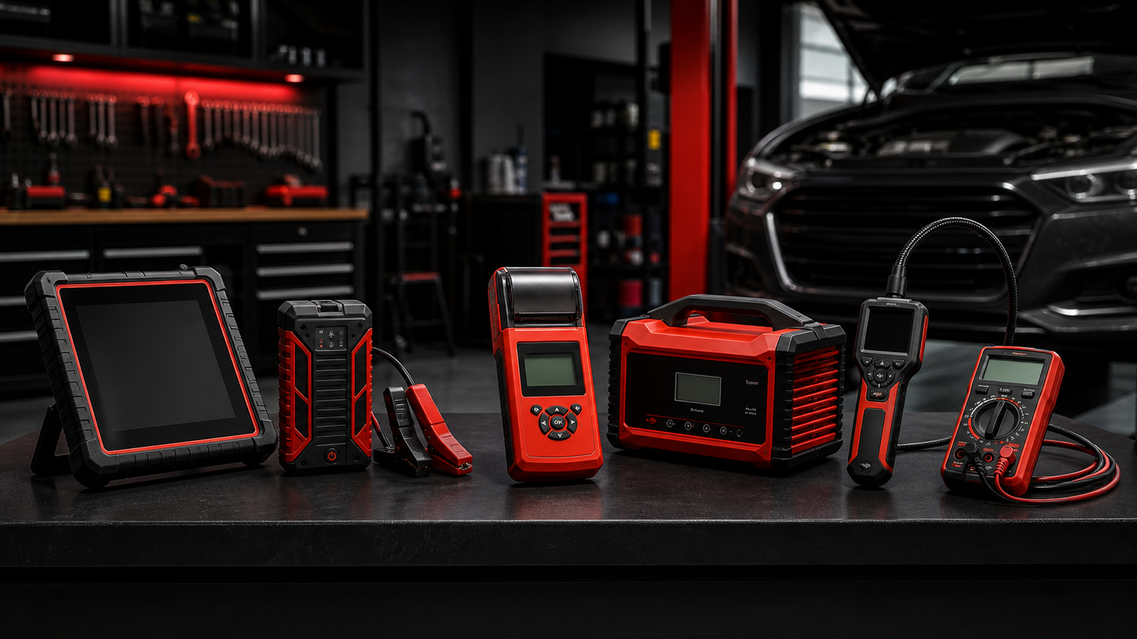 Oficina profissional com equipamentos automotivos STÄRKX sobre bancada